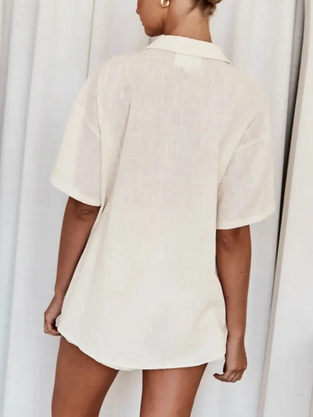 Embroidered Button Up Half Sleeve Top and Shorts Set, image 3
