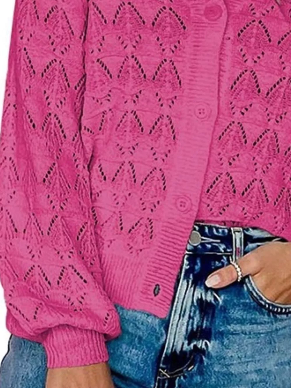 Chic V-Neck Openwork Button-Down Knit Cardigan, image 15