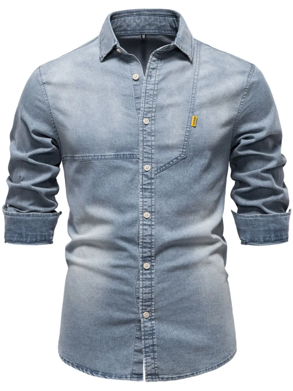 Men's Button Down Collared Neck Denim Shirt, image 2