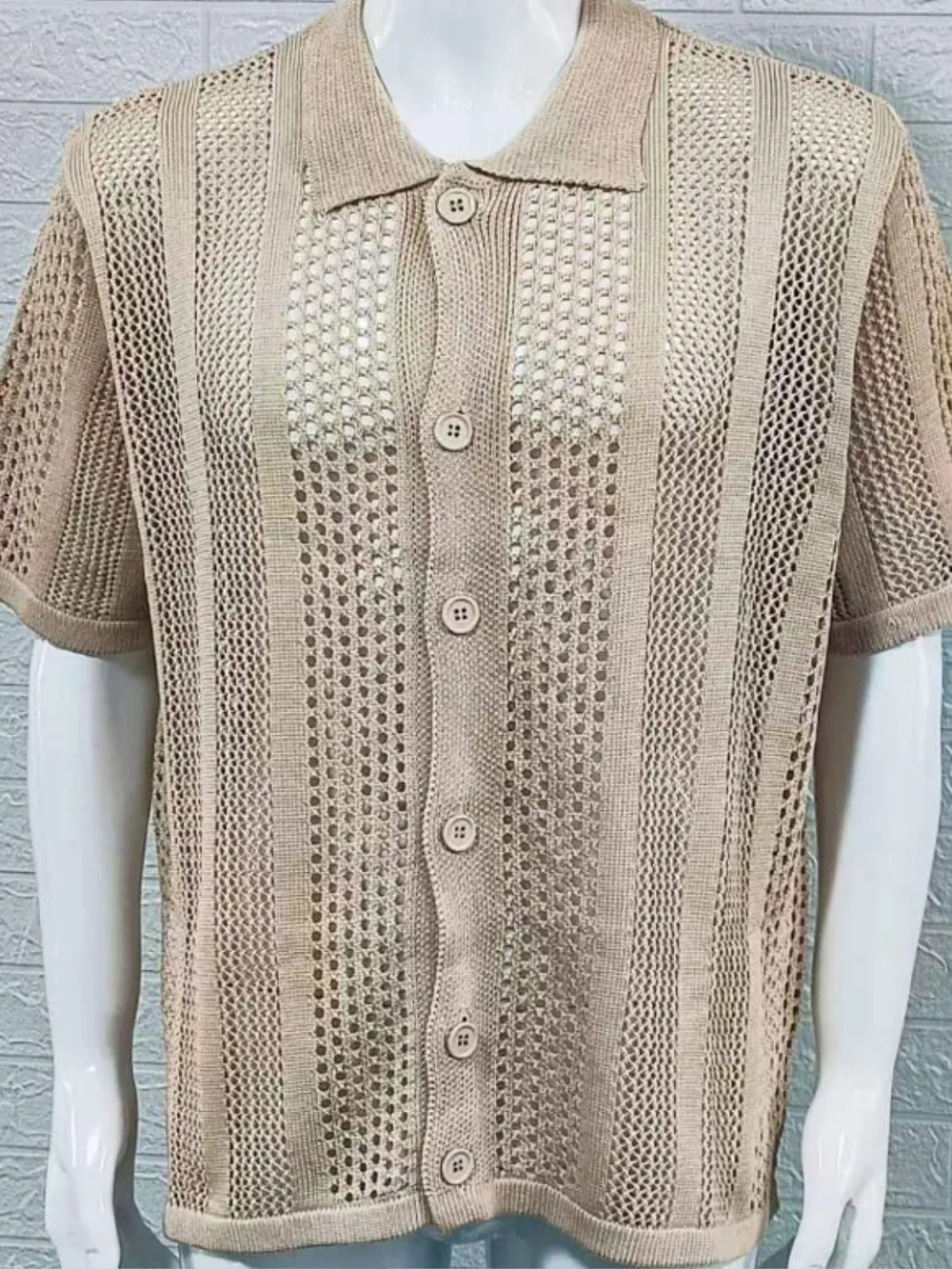 Men's Button Down Collared Neck Hollow Out Shirt, image 9