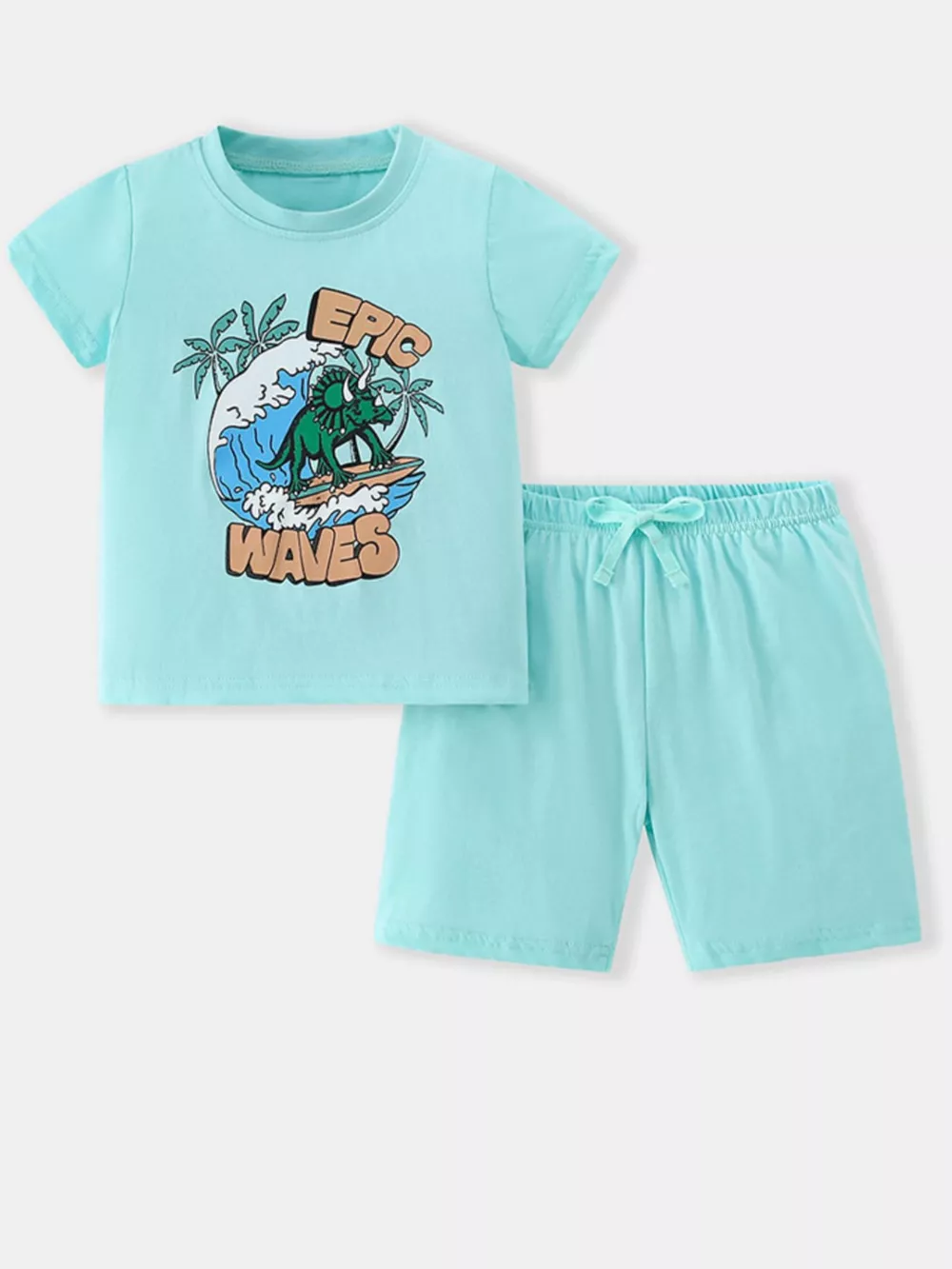 Children's Dinosaur Surfing Adventure Graphic T-Shirt and Shorts Set