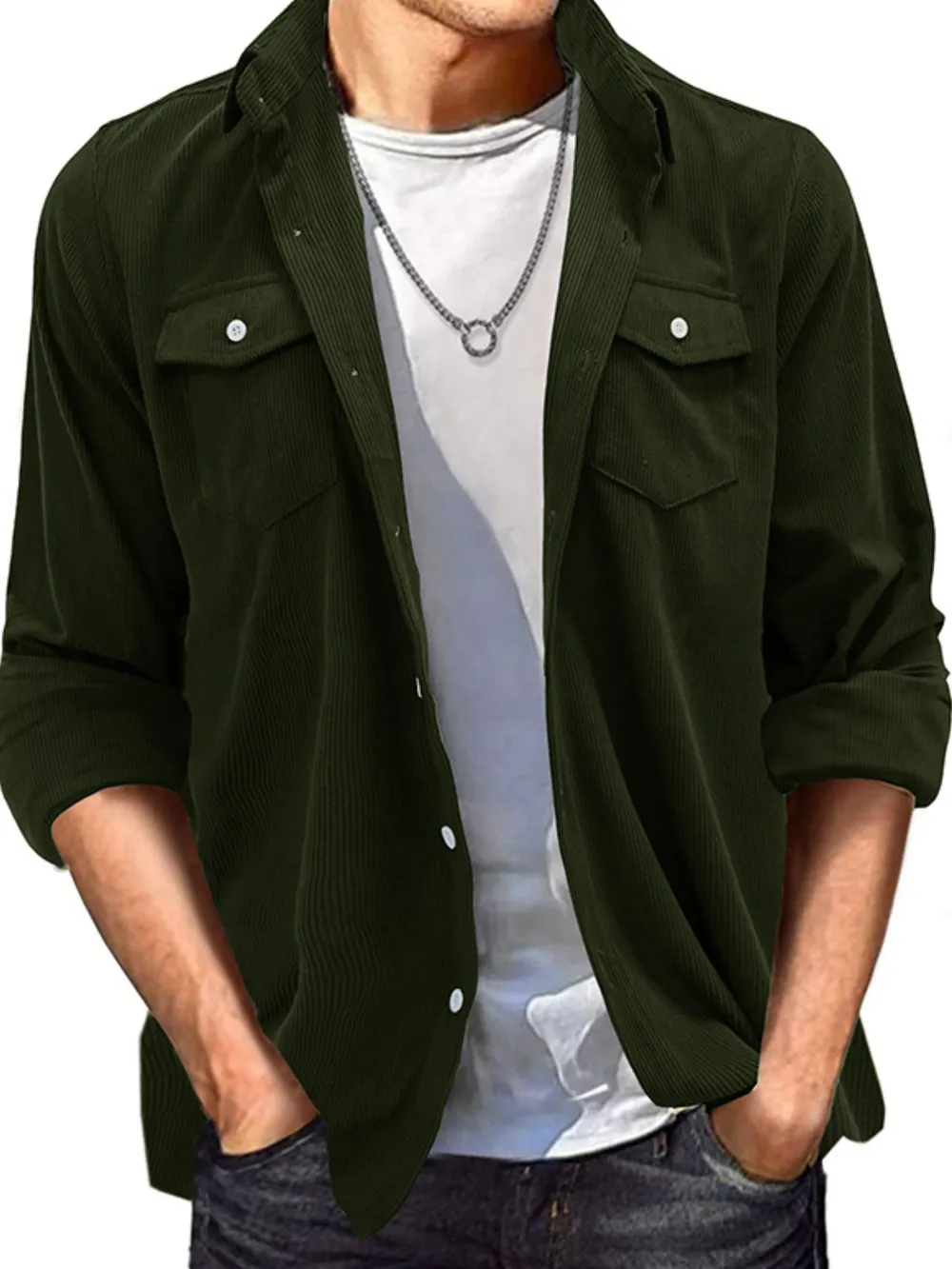 Men's Casual Corduroy Button Down Shacket