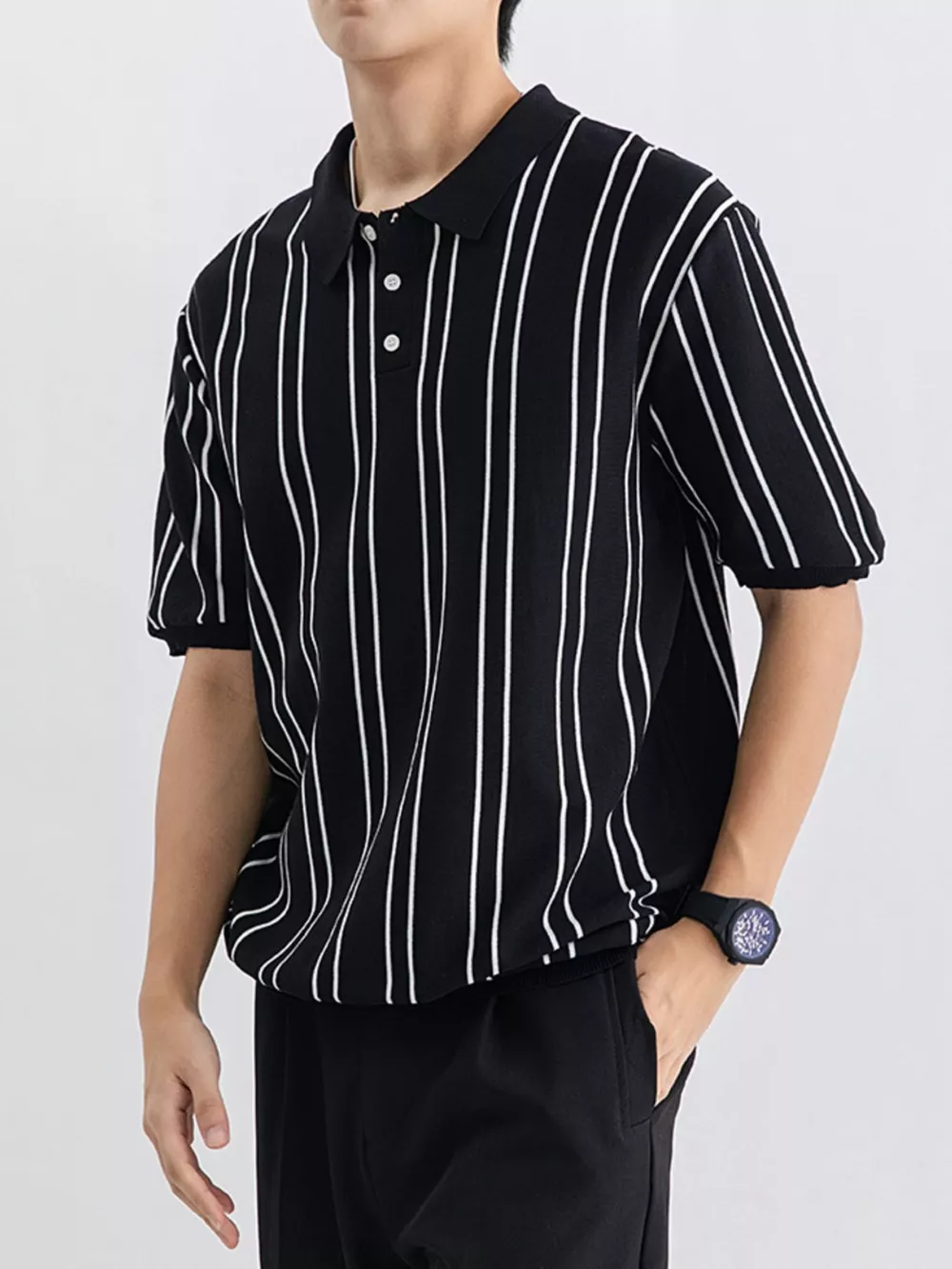 Men's Plus Size Striped Casual Fit Polo, image 3
