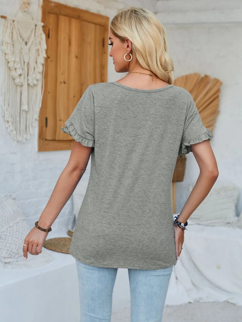 Frill Round Neck Petal Sleeve Blouse, image 15