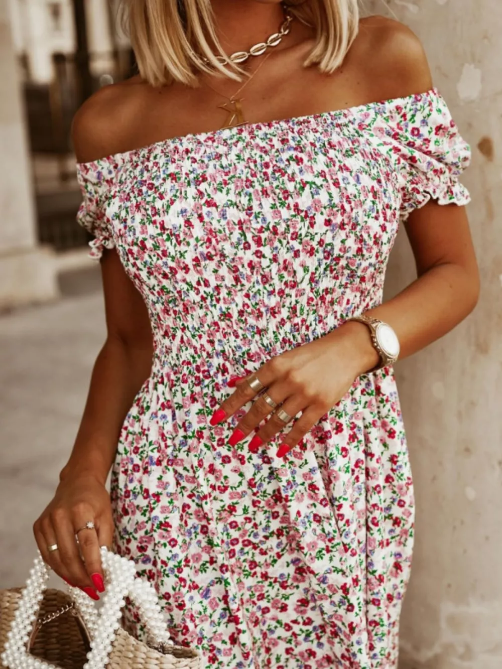 Floral Off Shoulder Midi Dress, image 4