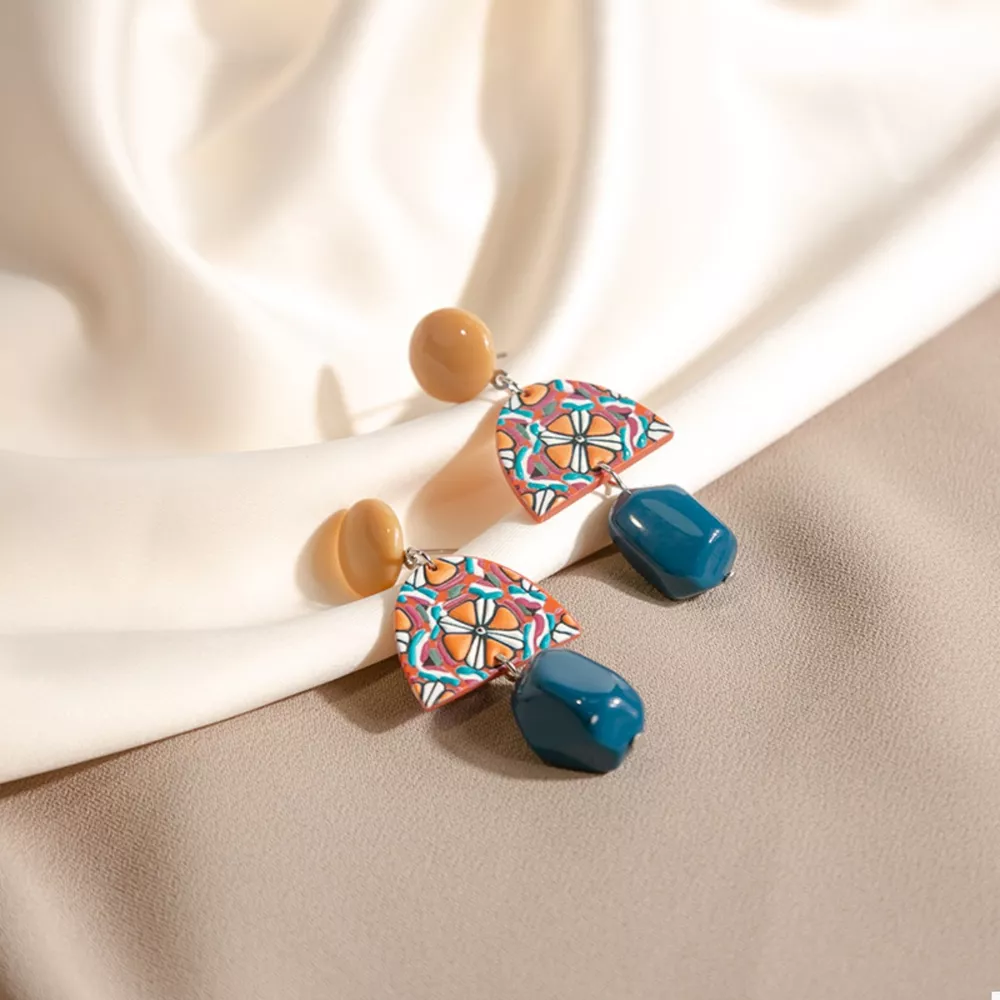 Geometric Pattern Drop Earrings, image 2