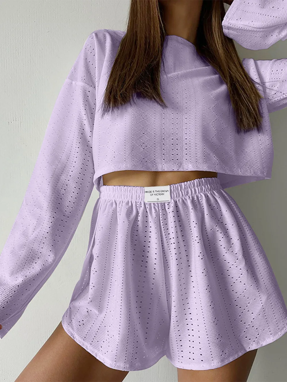 Eyelet Round Neck Top and Shorts Set, image 7