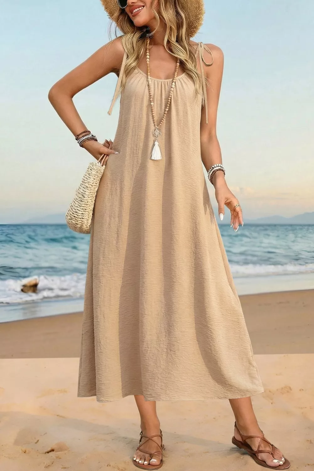 Tie-Shoulder Flowy Midi Dress, image 2
