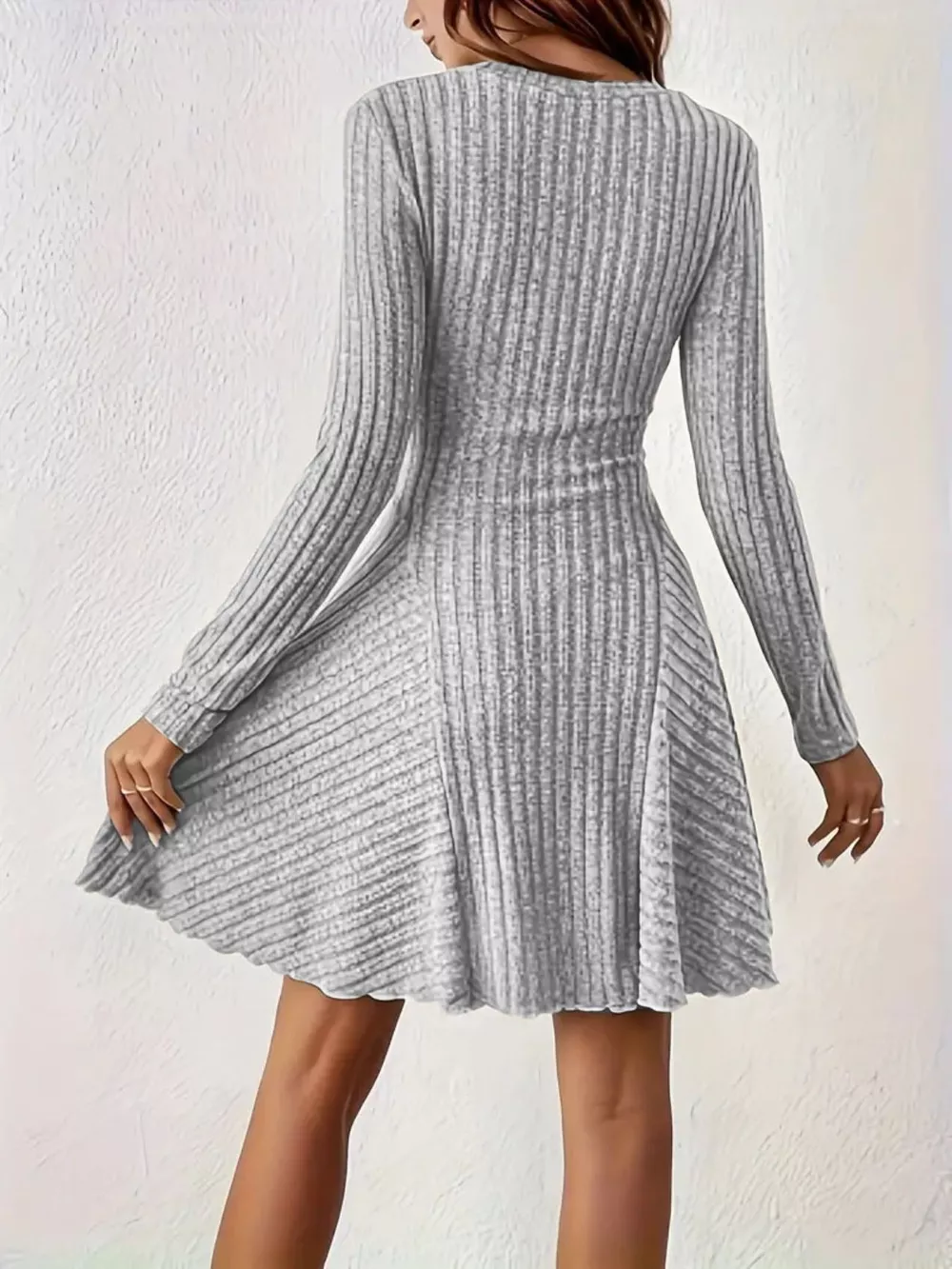 Ribbed Knit Long Sleeve A-Line Dress, image 8