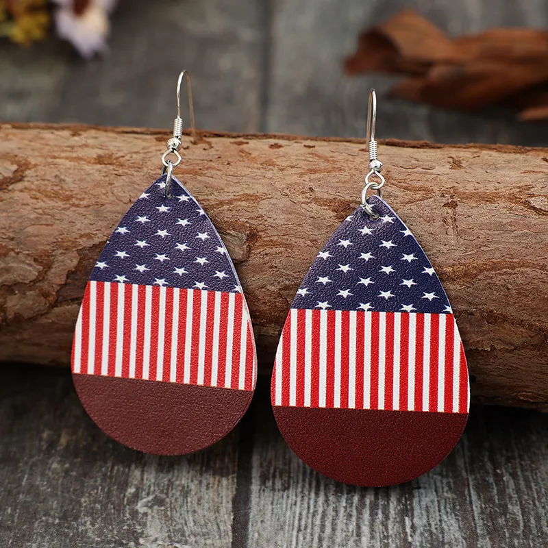 Stars and Stripes PU Leather Teardrop Earrings, image 2