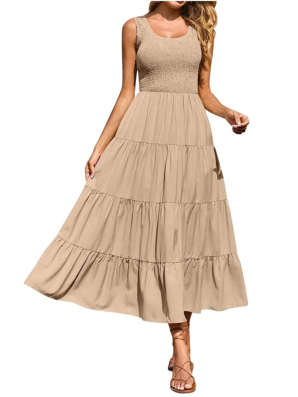 Tiered Smocked Wide Strap Dress, image 6