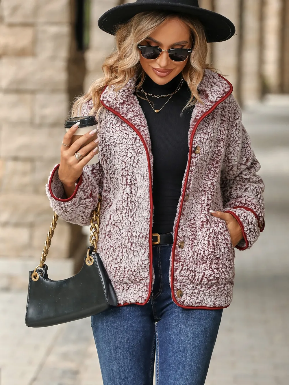 Fuzzy Pocketed Button Up Jacket, image 3