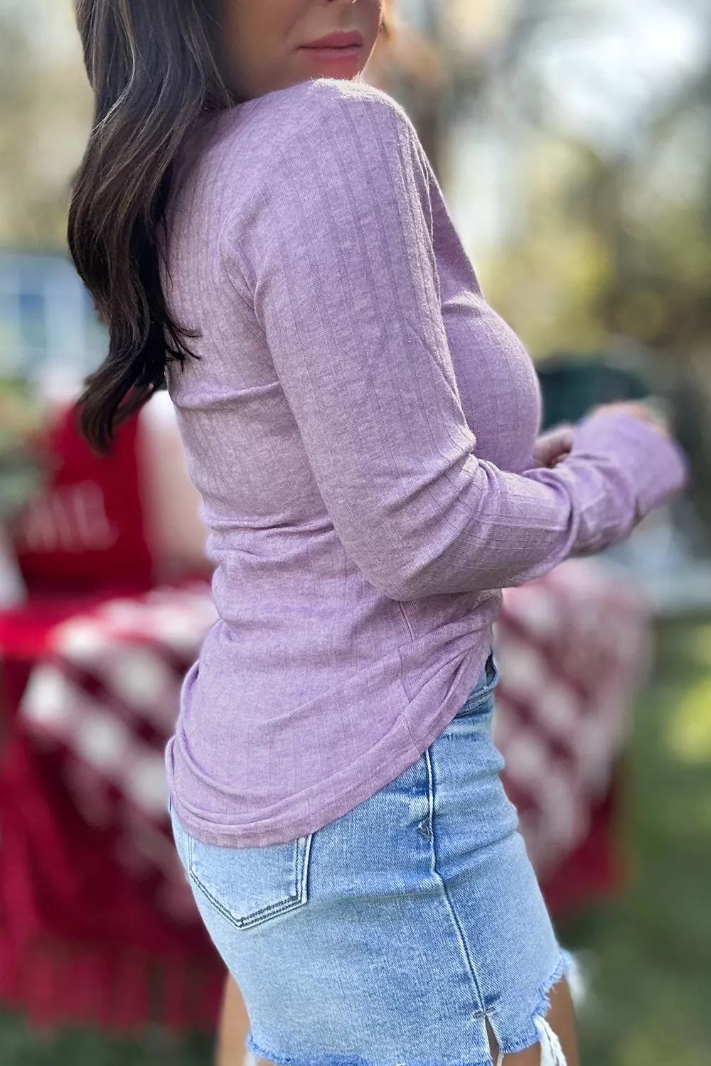 Solid Color Ribbed Texture Long Sleeve Round Neck Casual Top, image 5
