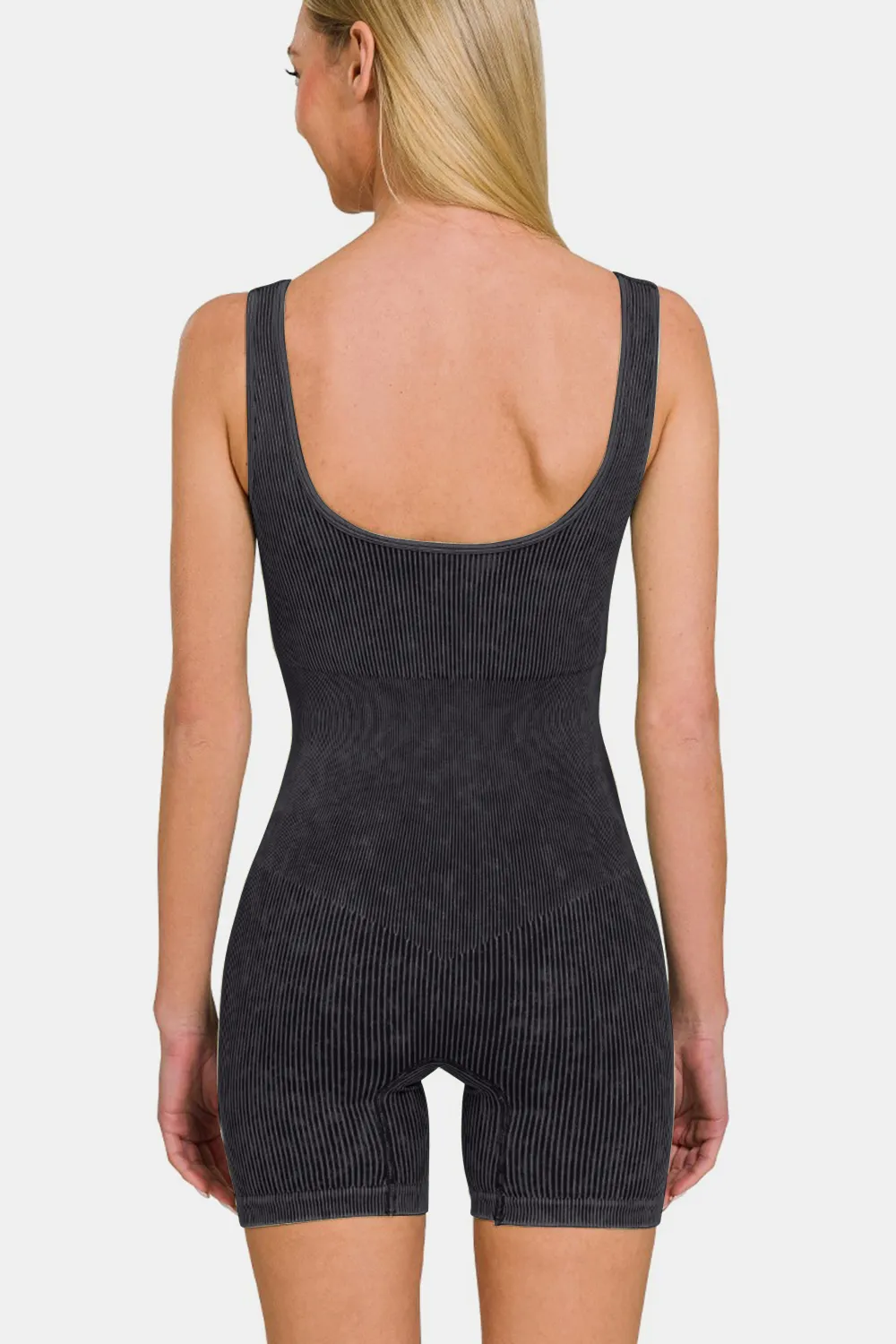 Washed Ribbed Romper with Pad, image 2
