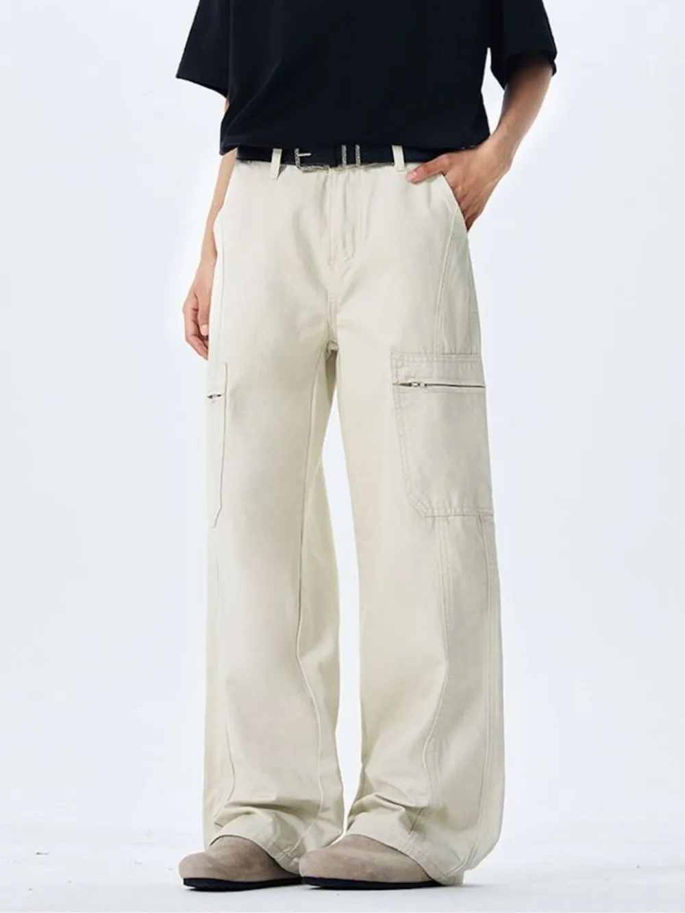 Men's Wide Leg Cargo Pants with Multi Pockets, image 9