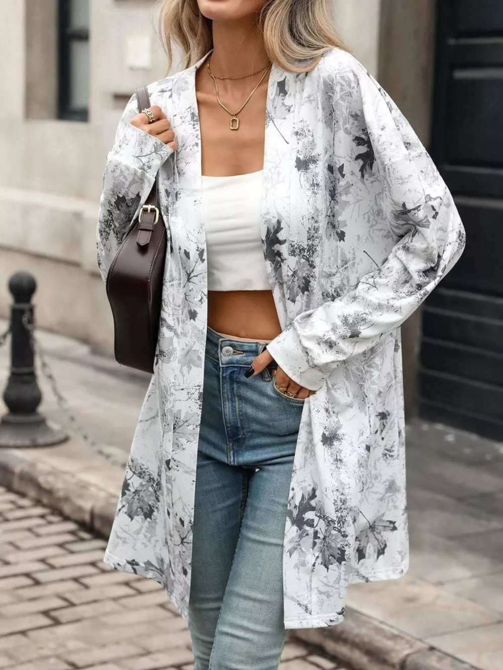 Printed Open Front Cardigan, image 3
