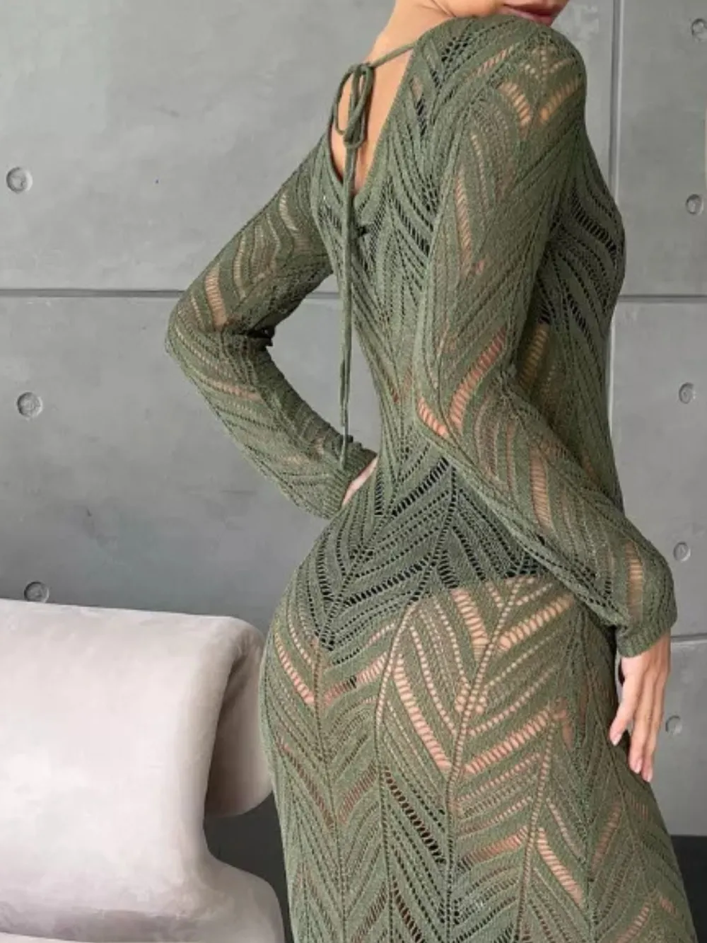 Openwork Long Sleeve Knit Cover Up Dress, image 27