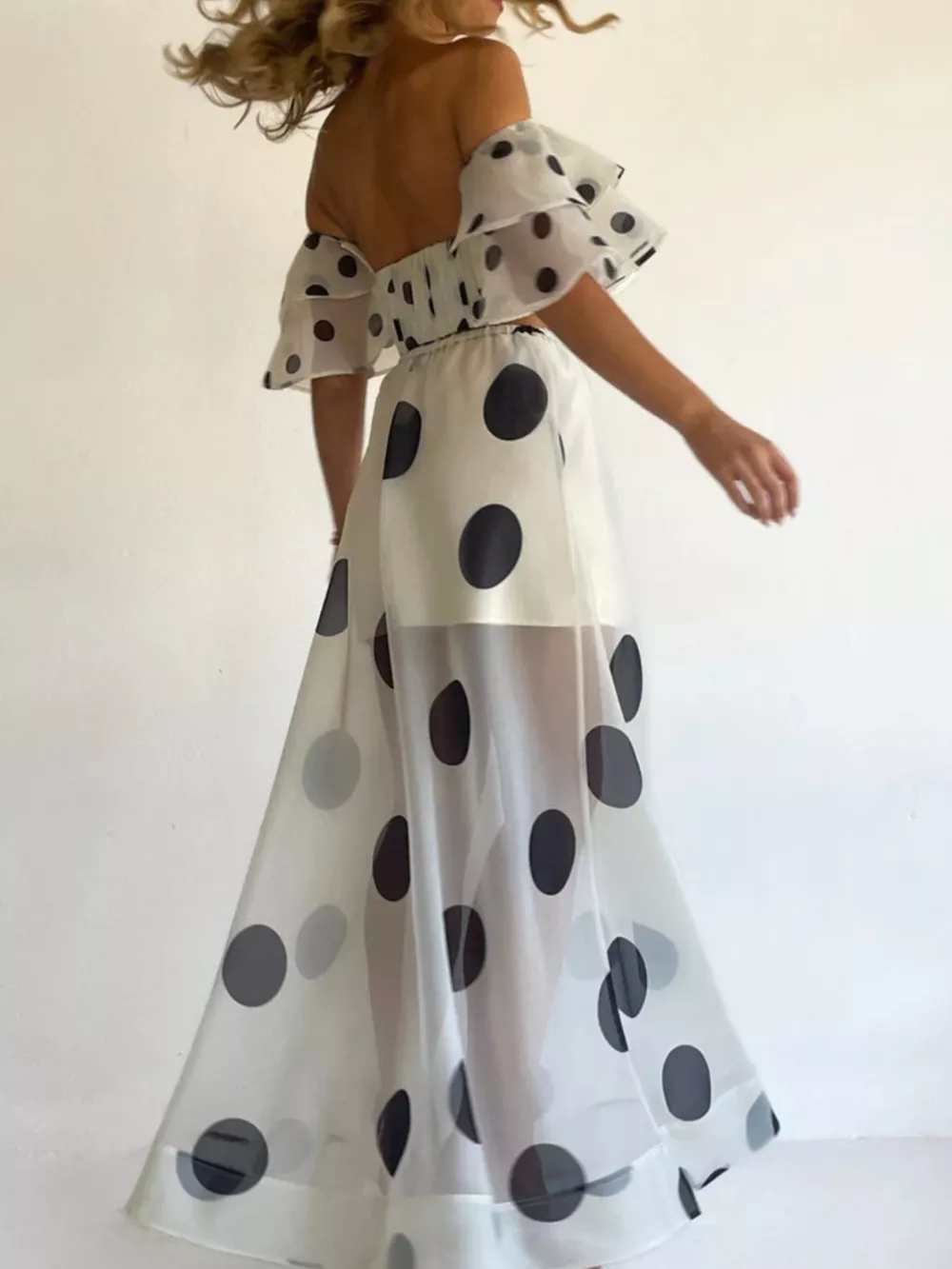Polka Dot Ruffle Crop Top and Maxi Skirt Set, image 2