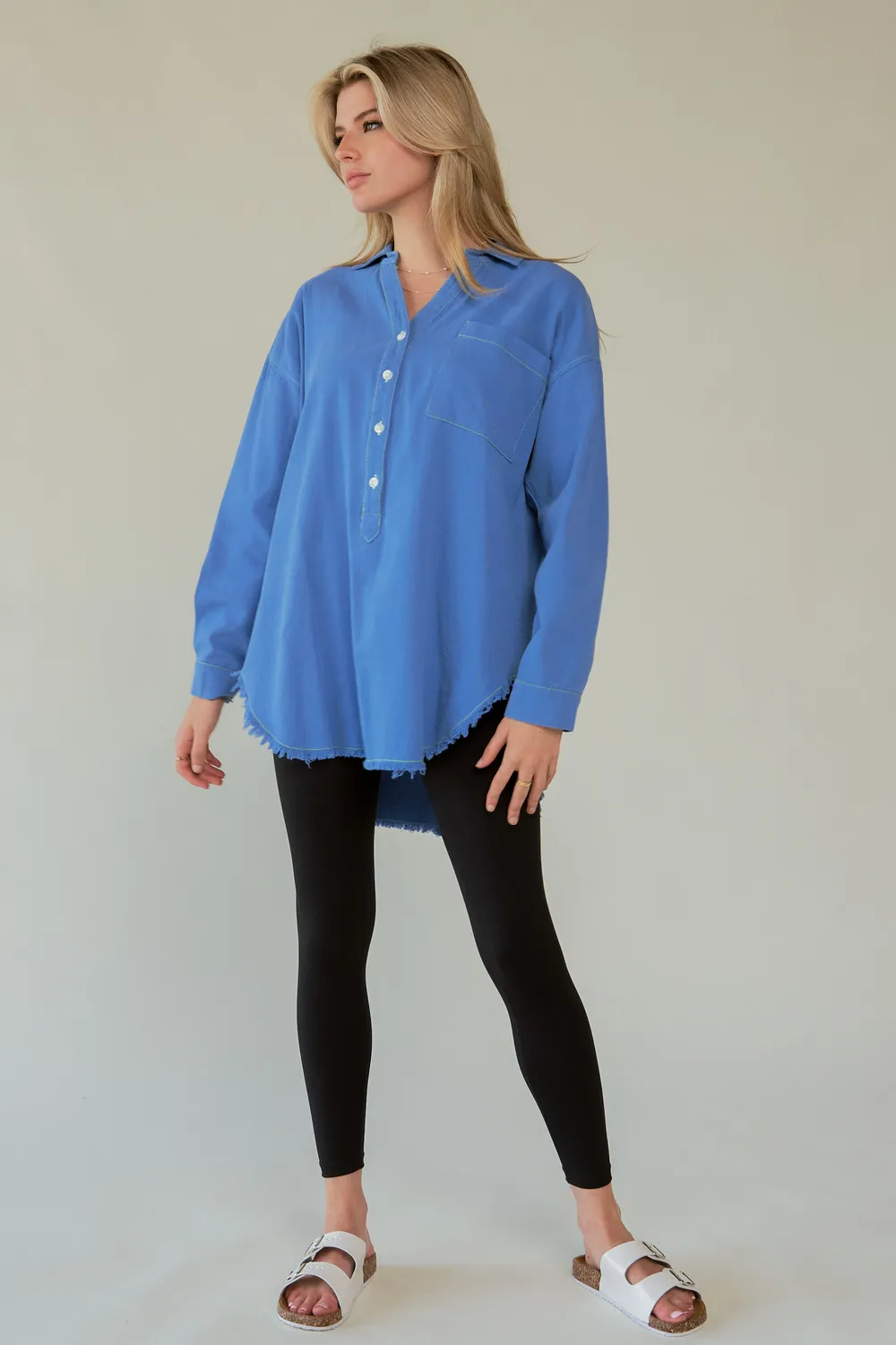 Letter Back Raw Hem Half Button Shirt, image 3