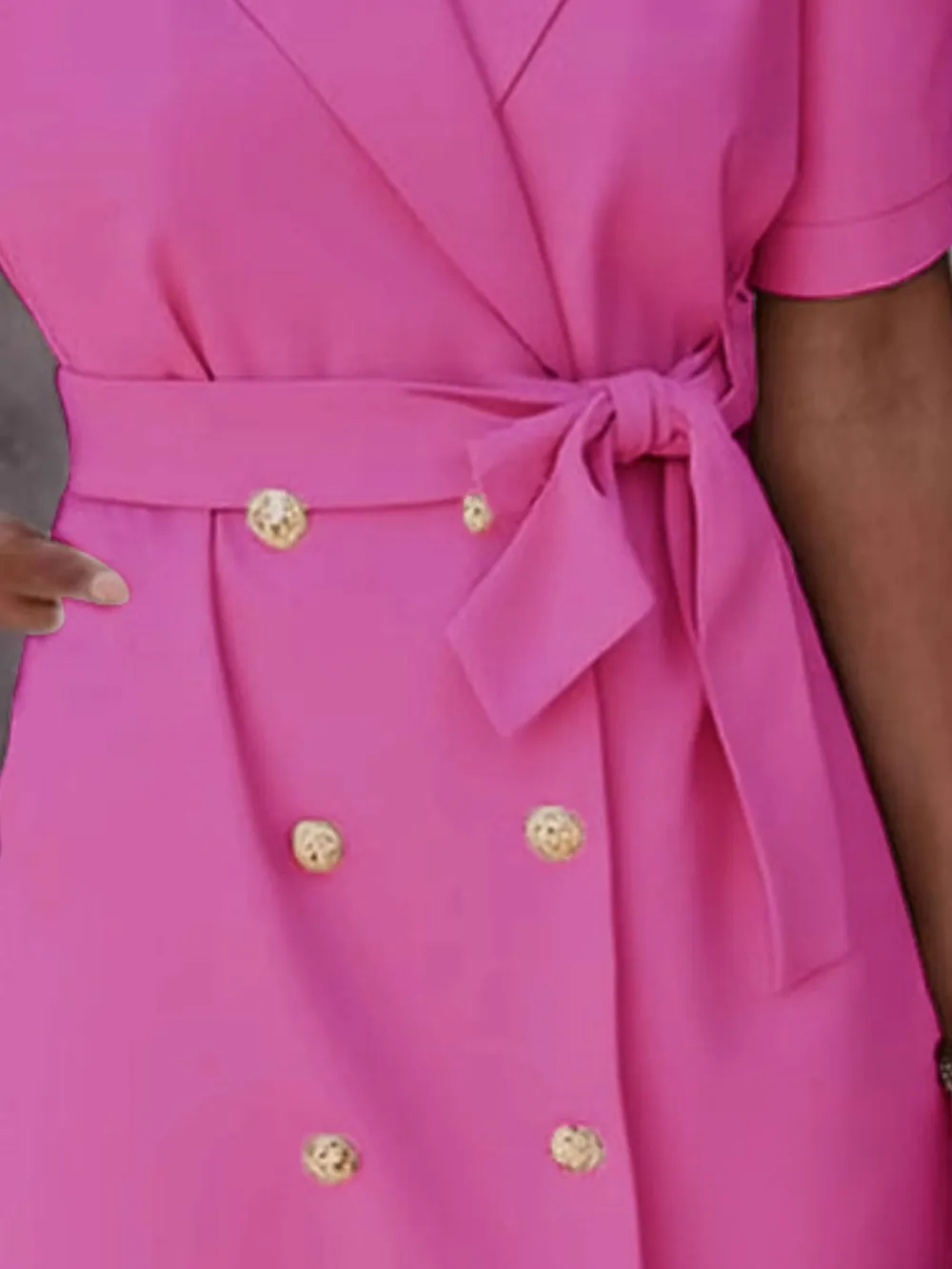 Lapel Collar Short Sleeve Tie Waist Mini Dress, image 7