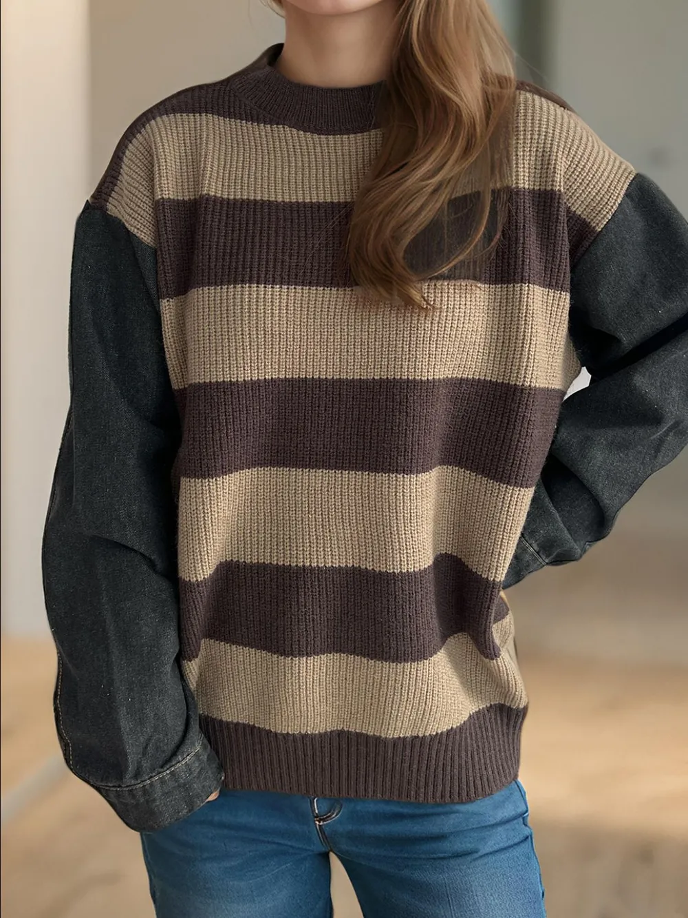 Contrast Round Neck Long Sleeve Sweater, image 7