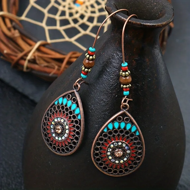 Alloy Oil Drip Beaded Teardrop Earrings, image 2