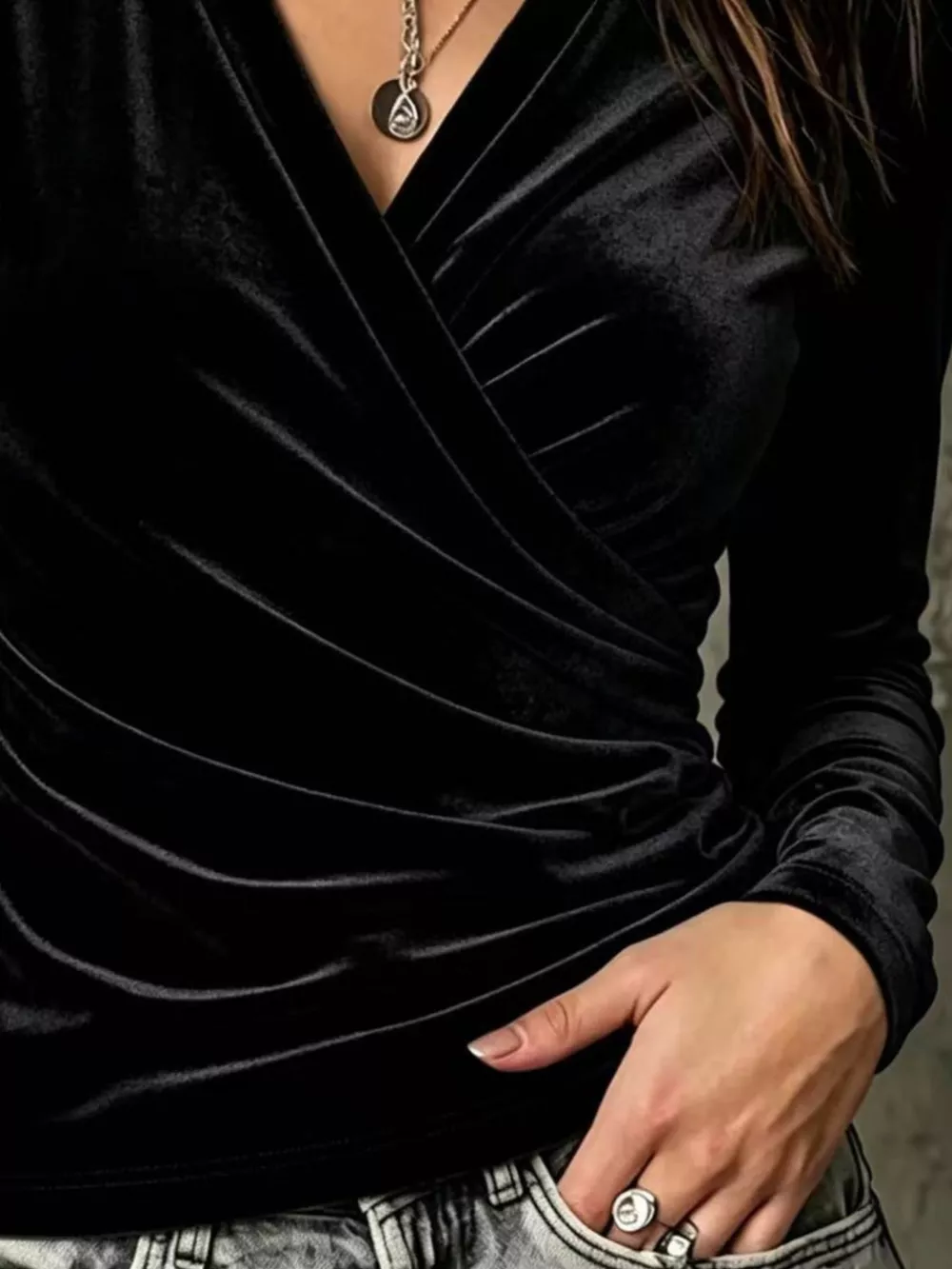 Full Size Surplice Ruched Long Sleeve Top Plus Size, image 9