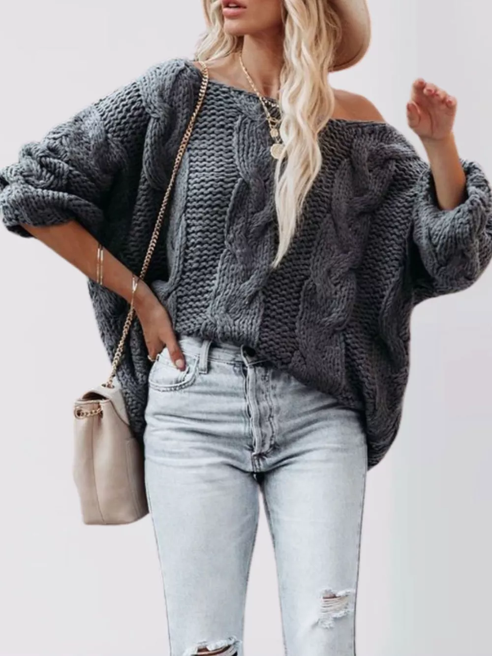 Chunky Cable Knit Long Sleeve Sweater, image 7