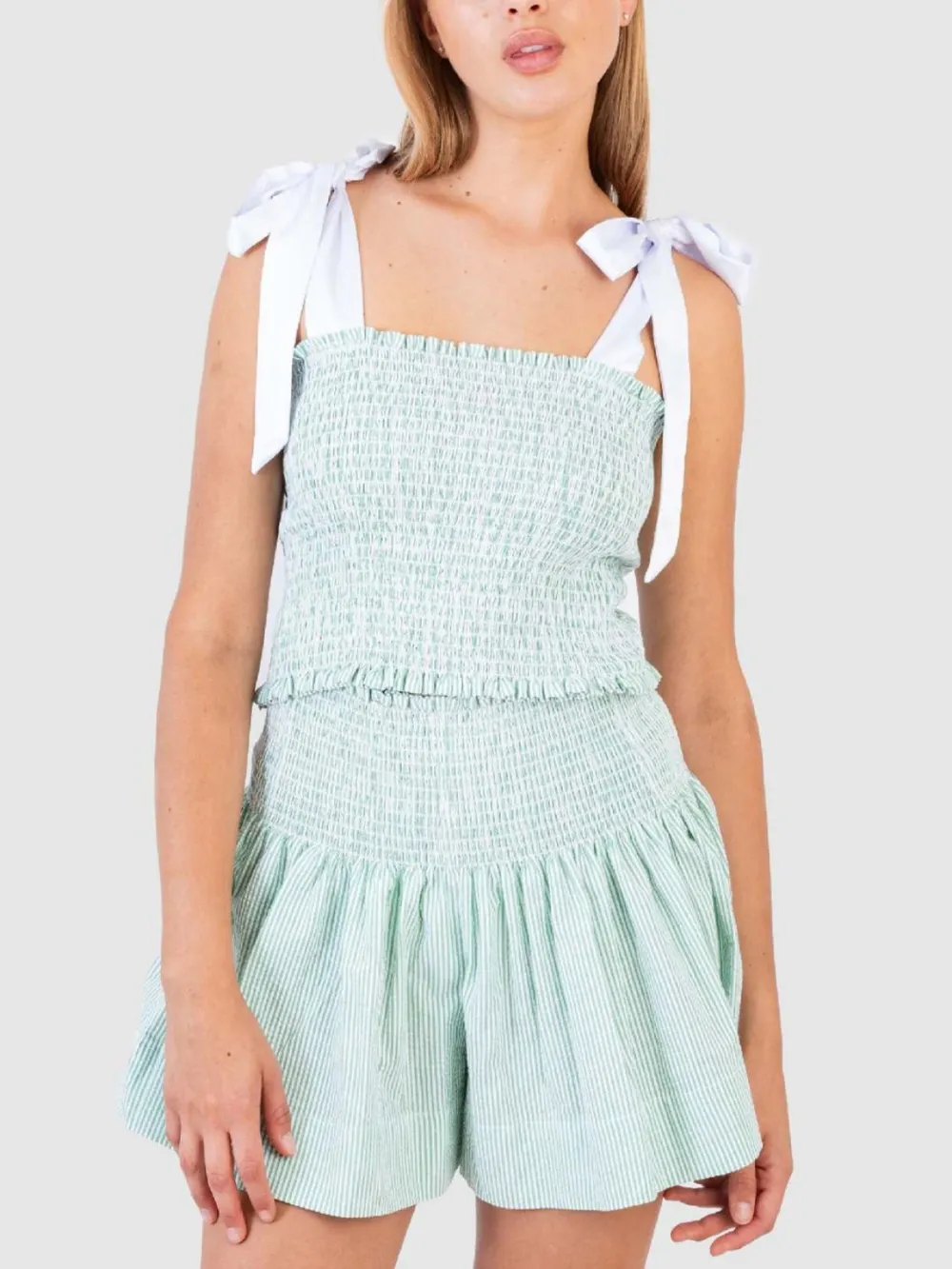 Smocked Tie Shoulder Cami and Shorts Set