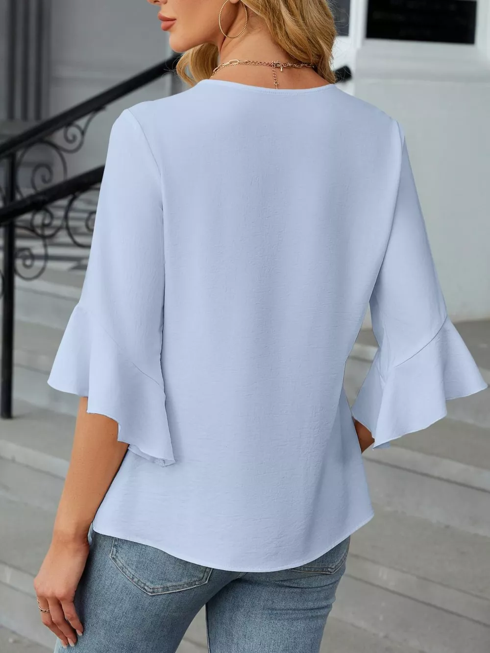 V-Neck Ruffle Sleeve Blouse, image 24