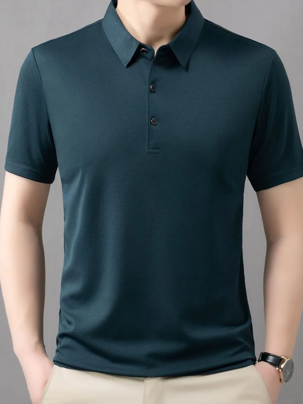 Men's Plus Size Button Detail Short Sleeve Polo, image 8