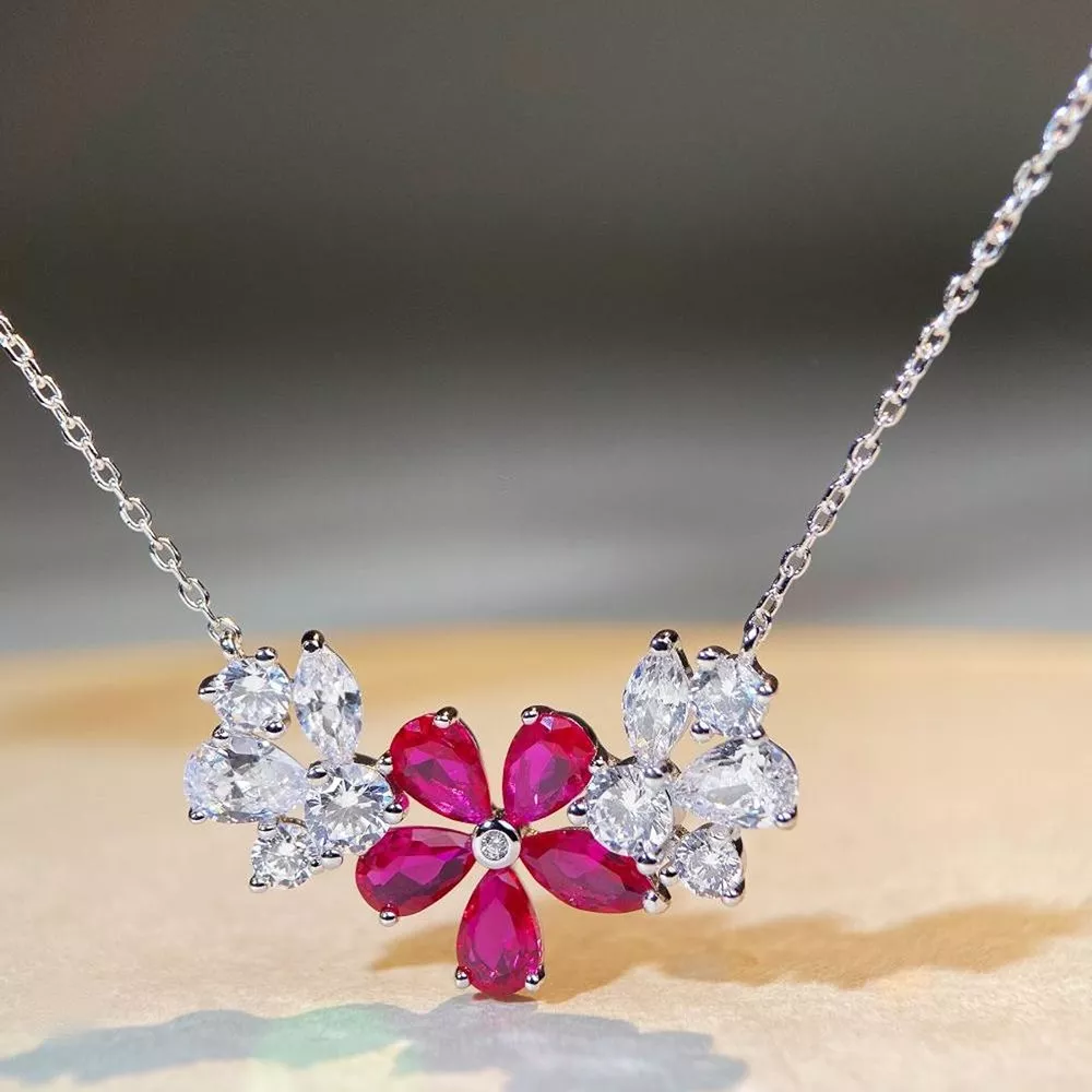 925 Sterling Silver Zircon Flower Necklace, image 4