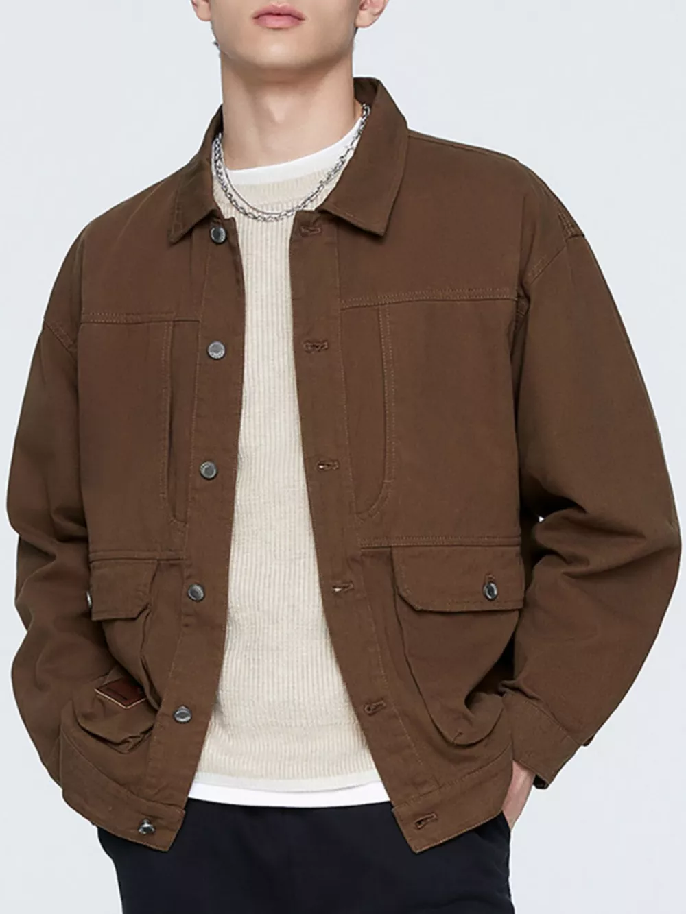 Men's Plus Size Button Up Long Sleeve Jacket, image 2