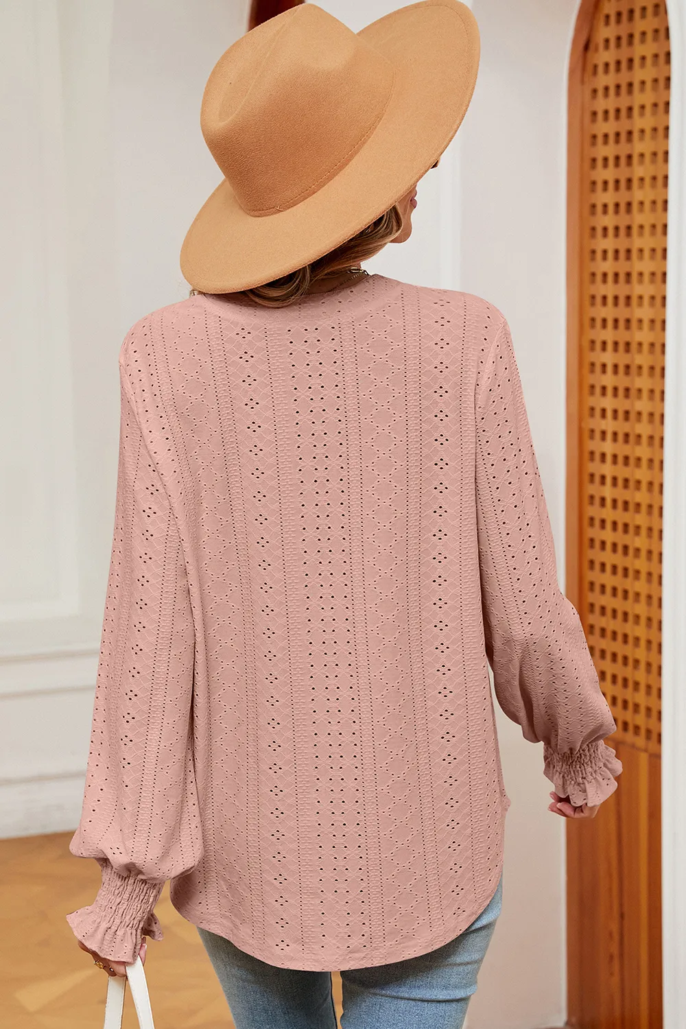 Eyelet Notched Long Sleeve T-Shirt, image 24