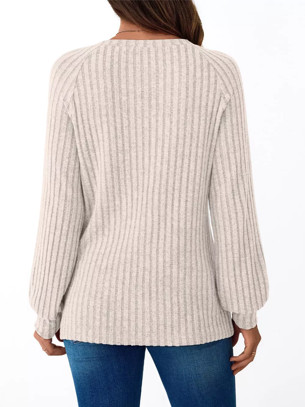 Ribbed Knit Decor Button Long Sleeve T-Shirt, image 2