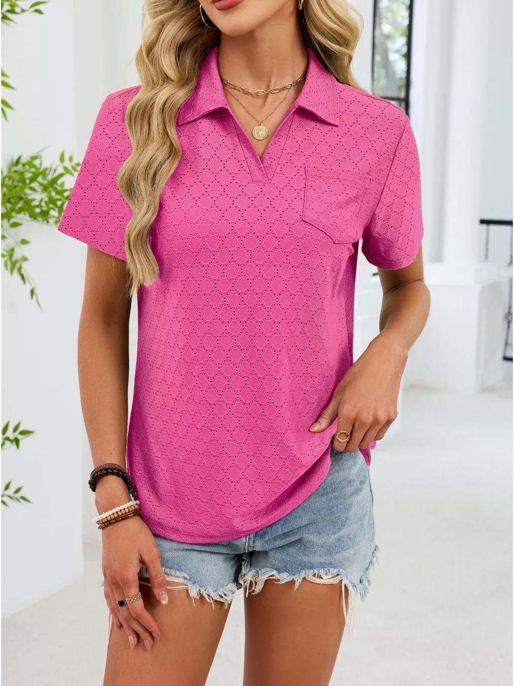 Eyelet Short Sleeve Blouse, image 8