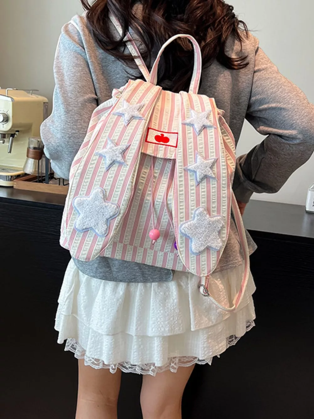 Striped Star Bunny Ear Backpack Bag, image 8