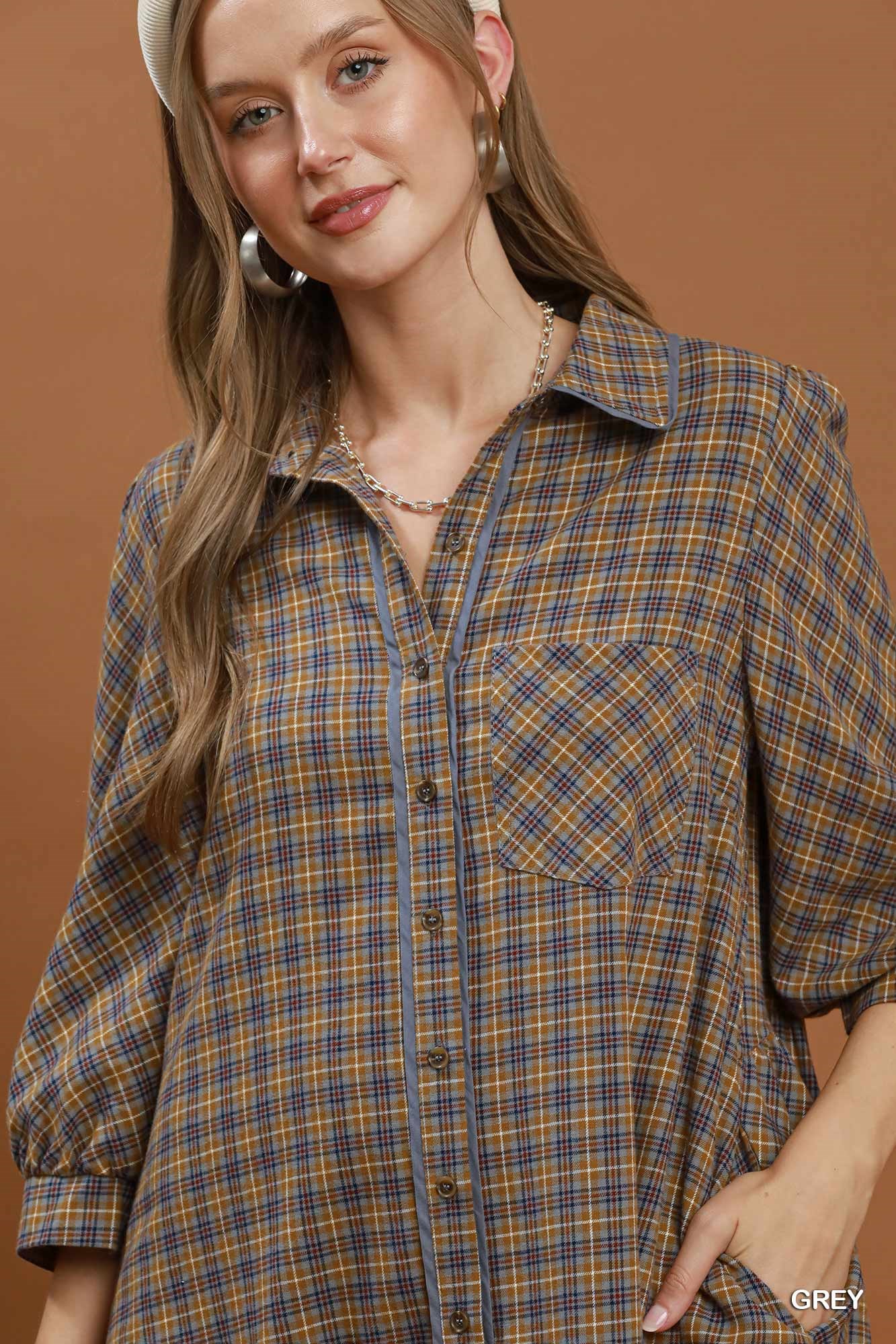 Plaid Button Down Oversized Shirt Dress, image 5