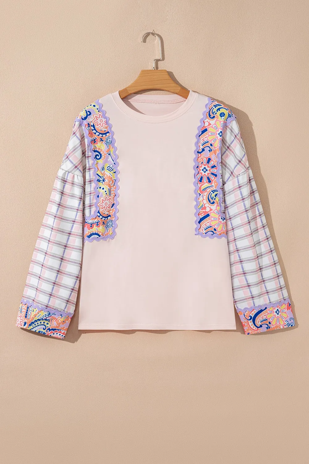 Paisley Print Plaid Long Sleeve Oversized Top, image 2