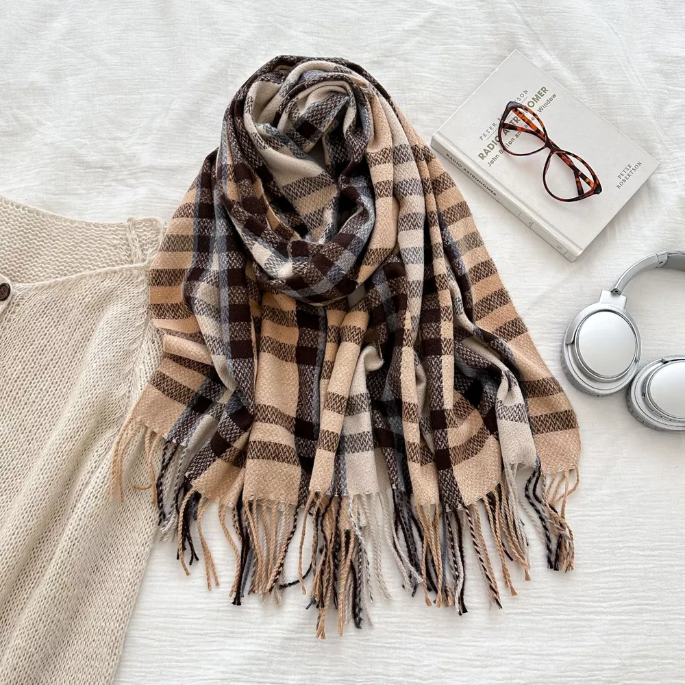 Warm Plaid Fringe Scarf, image 7