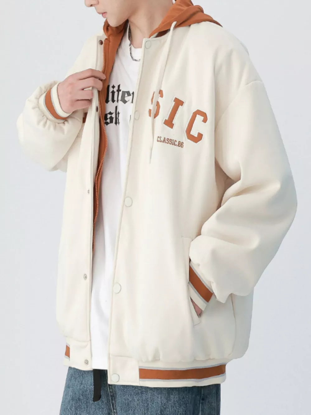 Men's Plus Size Snap Down Long Sleeve Drawstring Hooded Jacket, image 7