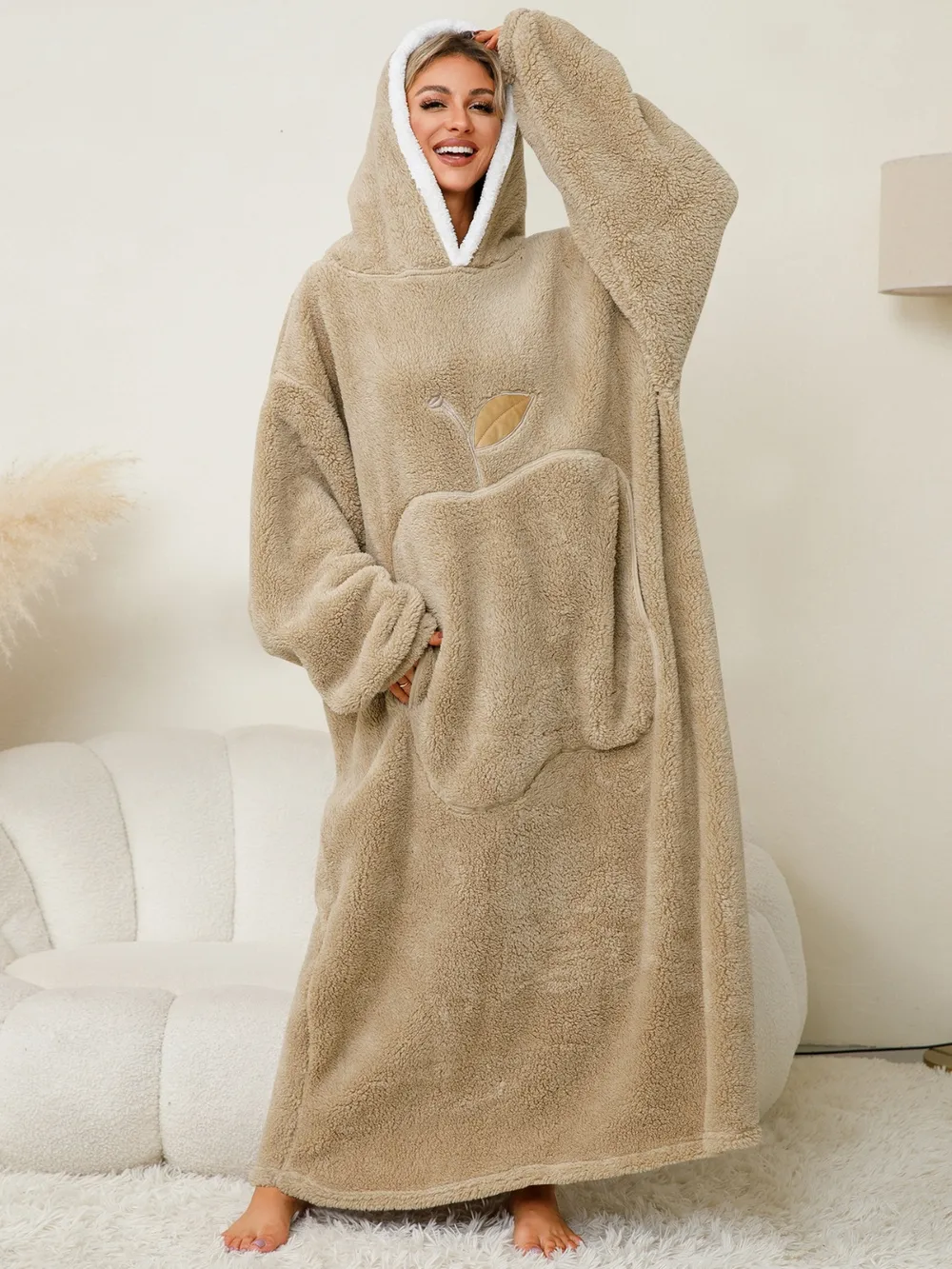 Pocketed Contrast Long Sleeve Hooded Lounge Dress, image 10