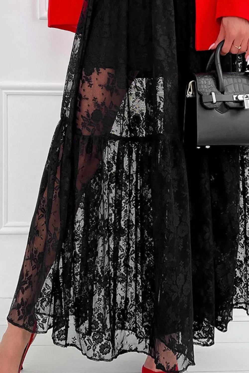 Lace Elastic Waist Maxi Skirt, image 2