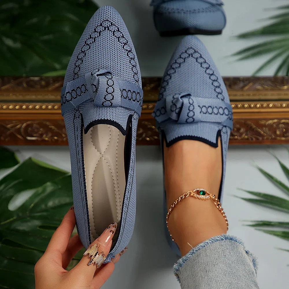 knitted Slip-On Flats with Bow, image 3
