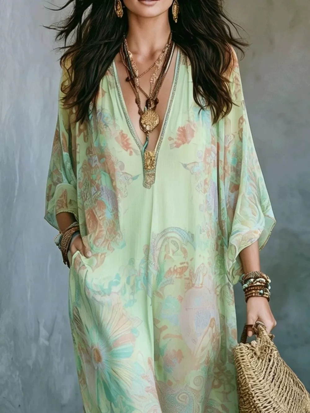 Full Size Floral Print V-Neck Maxi Dress Plus Size, image 11