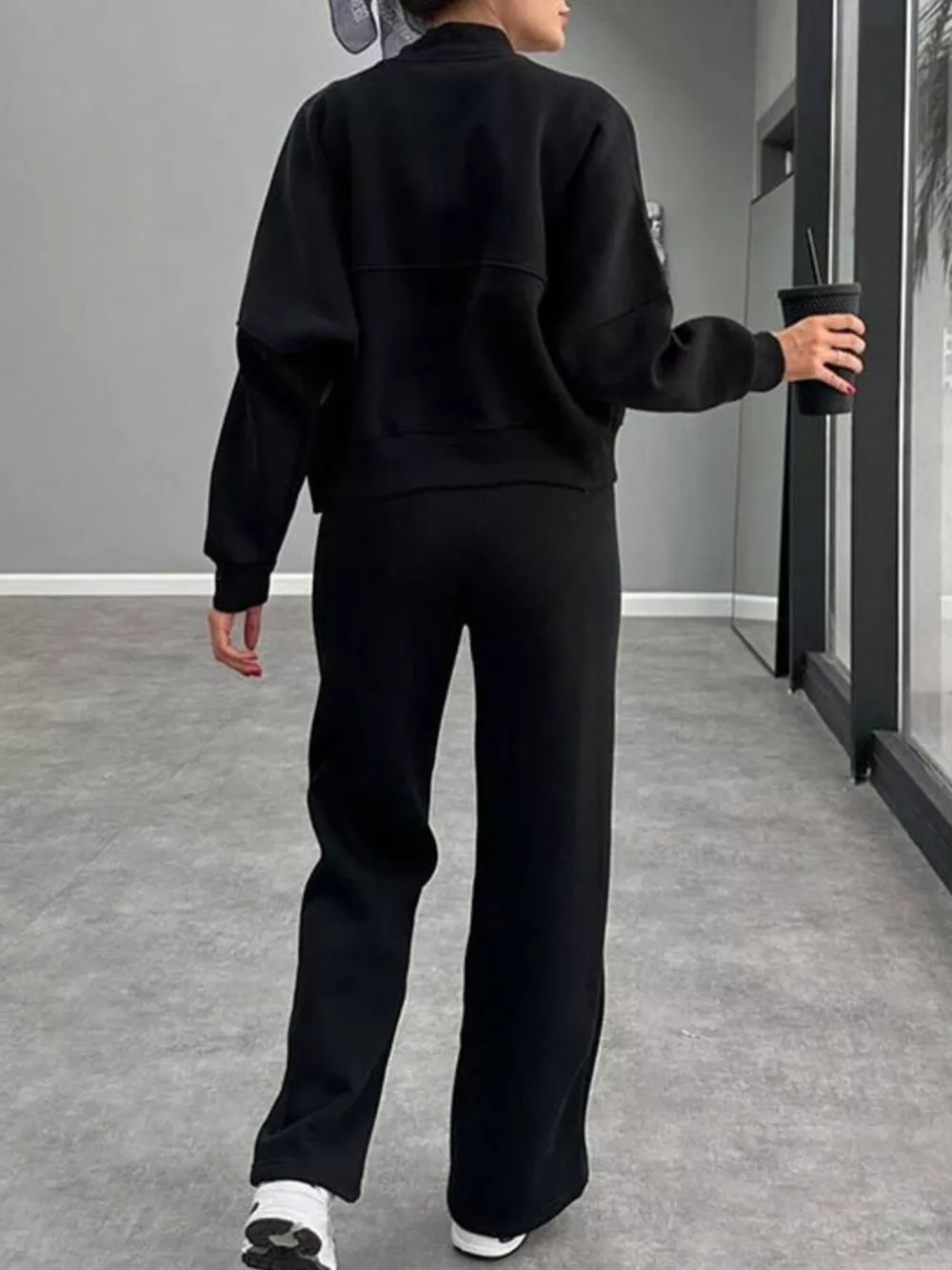 Zip Up Dropped Shoulder Outerwear and Pants Set, image 7