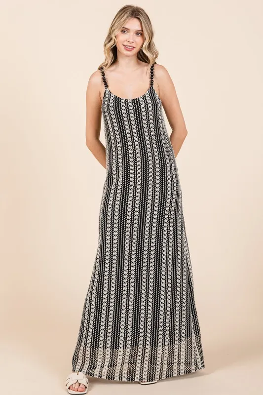 Plus Size Striped Scoop Neck Beaded Strap Maxi Cami Dress, image 3