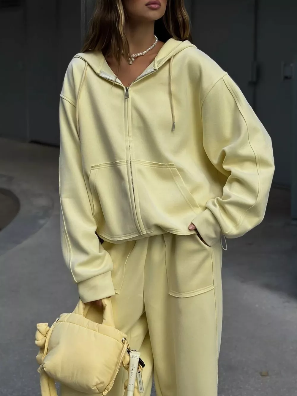Oversized Zip-Up Hoodie and Wide-Leg Pants Set, image 24