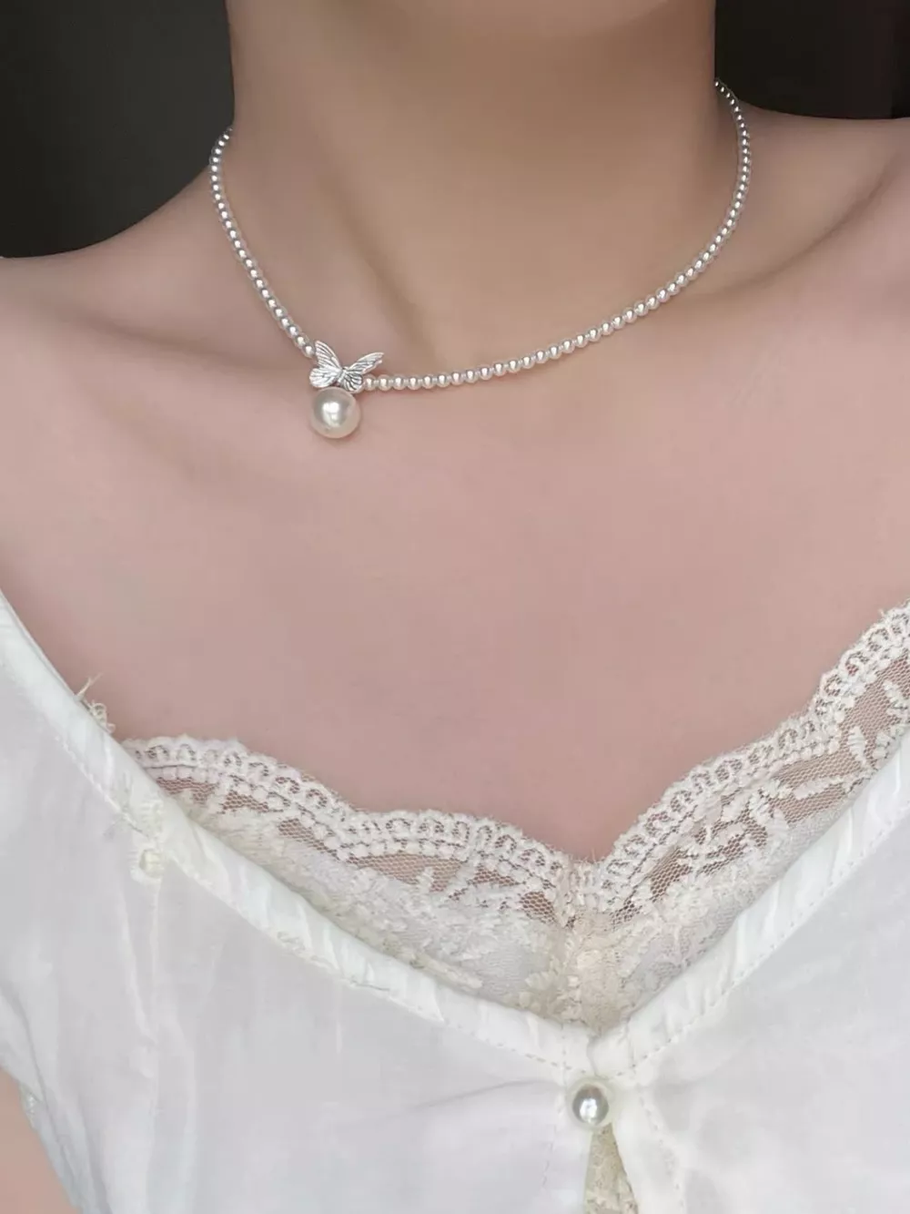 Pearl Butterfly Pendant Necklace, image 4