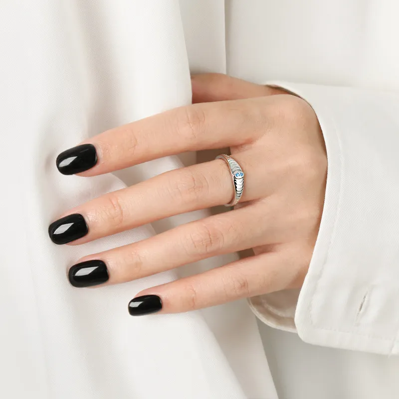 925 Sterling Silver Inlaid Zircon Ring, image 7